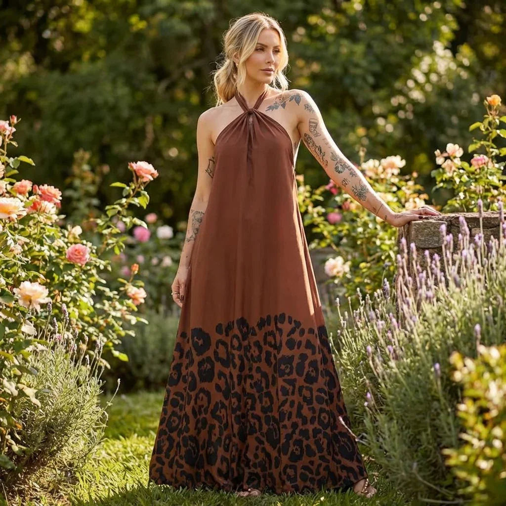 Vestido Longo Isla Nômade™ em Viscose Fluida com Estampa Selvagem