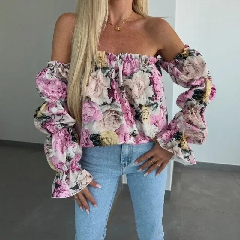 Blusa Florenze™ Ombro a Ombro com Design Floral Elegante