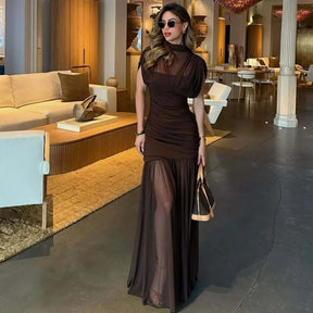 Vestido Elixire™ com Tule Translúcido e Drapeado Sofisticado