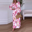Vestido Fiorenza™ em Viscose Acetinada com Mangas Bufantes  / Leveza, Cor e Feminilidade em Cada Movimento!