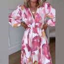 Vestido Fiorenza™ em Viscose Acetinada com Mangas Bufantes  / Leveza, Cor e Feminilidade em Cada Movimento!