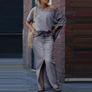 Conjunto Capri Bleu™ com Blusa Assimétrica  e Saia em Jeans Leve