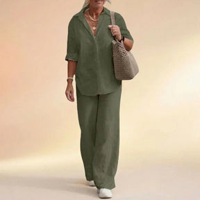 Conjunto Cartagena™ em Linho de Algodão e Blusa com Fendas Laterais