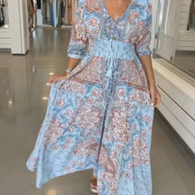 Vestido Longo Aisha™ em Viscose Premium com Decote V