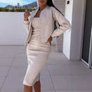 Conjunto Mila™ com Vestido Midi e Cardigã Cropped Abotoado