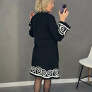 Vestido Midi Íris™ com Barra em Padrão Grego e Punhos Ornamentados