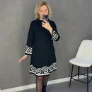 Vestido Midi Íris™ com Barra em Padrão Grego e Punhos Ornamentados