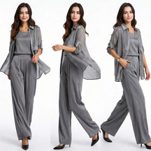 Conjunto Acetinado Sevilha™ 3 Peças com Blusinha, Camisa Longa e Calça