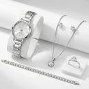 Conjunto Majestade™ Coleção Luxo Prateado com 5 Peças Relógio e Joias