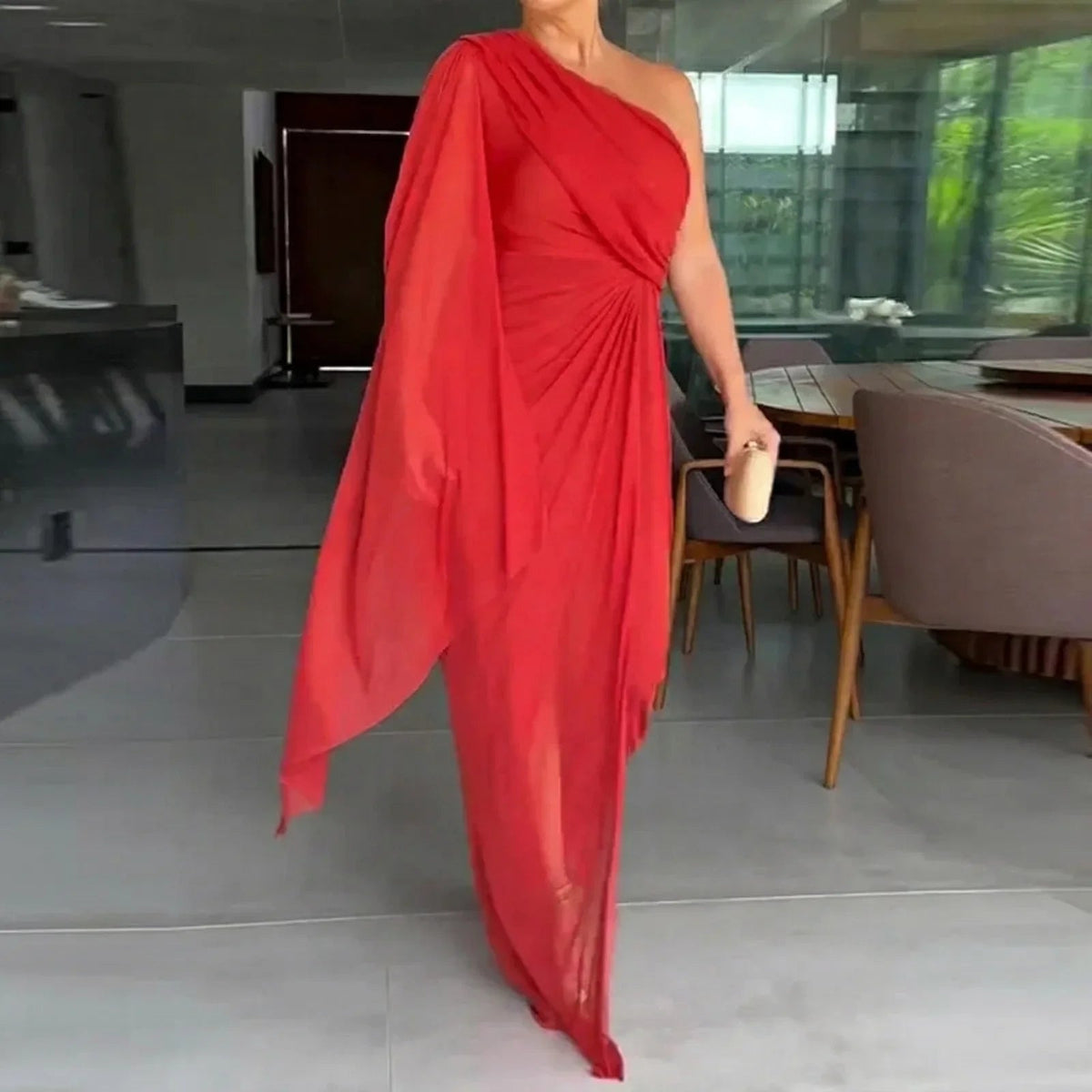 Vestido Longo Catarina™ Drapeado com Ombro Único