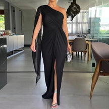 Vestido Longo Catarina™ Drapeado com Ombro Único
