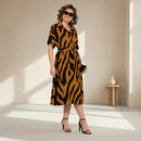 Vestido Marfim™ Longo Zebrado com Cintura Ajustável