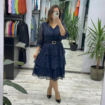 Vestido Valência™ com Saia em Camadas e Poá Sutil