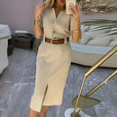 Vestido Maitê™ estilo Camisa com Fenda Frontal Elegante