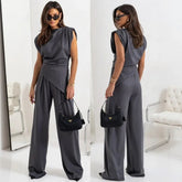 Conjunto Bellanova™ com Blusa de Design Drapeado e Calça Pantalona Elegante