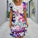 Vestido Floral Cremona™ com Design em Camadas e Mangas Levemente Bufantes