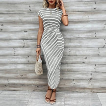 Vestido Dolce Riviera™ com Listras Elegantes e Amarração Lateral