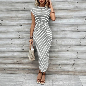 Vestido Dolce Riviera™ com Listras Elegantes e Amarração Lateral