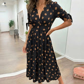 Vestido Estella™ com Estampa Poá e Mangas de Amarração